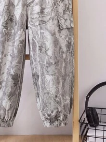 SHEIN 小男孩植物圖案休閒束口工裝口袋長褲 - 彩色 - 查看 3