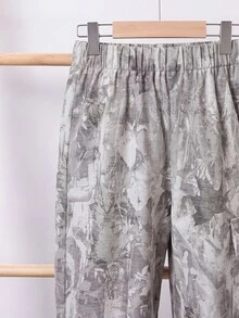 SHEIN 小男孩植物圖案休閒束口工裝口袋長褲 - 彩色 - 查看 4