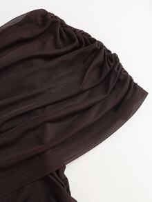 Sweetra Summer Fashion Design New Dark Brown Cowl Neck Asymmetrical Shoulder Or Off Shoulder Mesh Ruched Slimming 2 In 1 Women's Dress Party Night Out Sexy - Brown - View 5