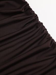 Sweetra Summer Fashion Design New Dark Brown Cowl Neck Asymmetrical Shoulder Or Off Shoulder Mesh Ruched Slimming 2 In 1 Women's Dress Party Night Out Sexy - Brown - View 6