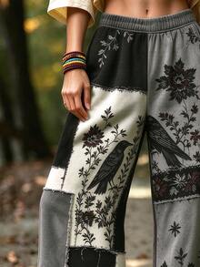 Selamara Women's Halloween High Waist Wide Leg Pants, Gothic Print Decadent Aesthetic Style Cargo Pants, Dark Academia Long Pants - Multicolor - View 4