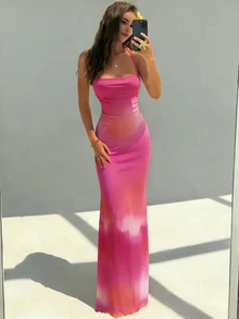 Aloruh 女士优雅印花露背吊带连衣裙 - 彩色 - 查看 1