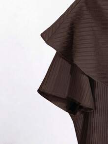 GlowEve Women's Solid Color Button Design Asymmetric Collar Casual Short Sleeve T-Shirt - Chocolate Brown - View 4