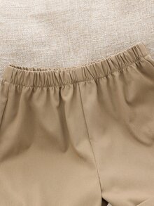 SHEIN 男童 2 件套休闲可爱百搭卡通熊 Polo 衫和卡其色短裤针织套装，适合学校、花园、海滩、生日、春季、夏季、秋季、冬季 - 彩色 - 查看 5