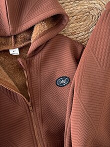 SHEIN Playful Pals 2pcs Young Boy Casual Patchwork Solid Color Long Sleeve Comfortable Thermal Lined Zip-Up Jacket And Pants Set Suitable For Daily Casual Outdoor Activities In Autumn And Winter - Brown - View 9