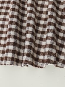 SHEIN Tween女孩秋季棕色格紋長袖娃娃裙休閒可愛優雅復古日常穿搭 - 咖啡棕 - 查看 8