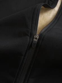 Manfinity Homme Men's Solid Color Thermal Lined Casual Versatile Everyday Hooded Jacket - Black - View 6