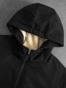 Manfinity Homme Men's Solid Color Thermal Lined Casual Versatile Everyday Hooded Jacket - Black - View 4