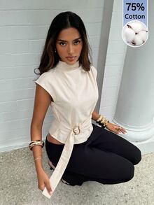 Aloruh 女款素色休閒商務休閒優雅百搭日常穿著襯衫 早午餐 米色 夏季 - 杏色 - 查看 9