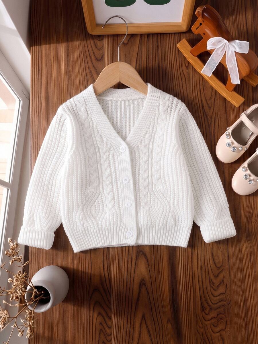 SHEIN Young Girl Solid Color Casual Versatile Daily Wear Cardigan Autumn Winter - Apricot - View 1