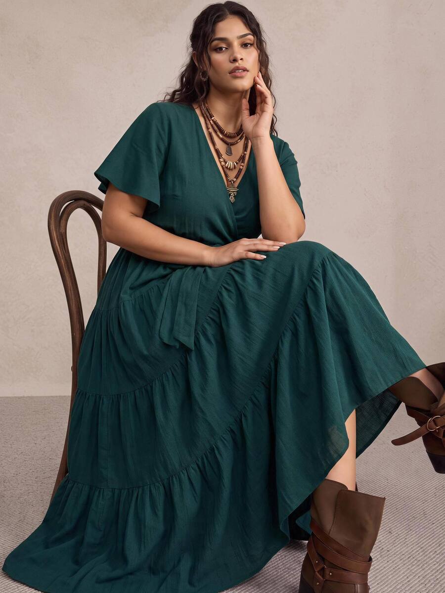 Nubod Vestido largo informal de talla grande de unicolor - Agua verde azul - Ver 1