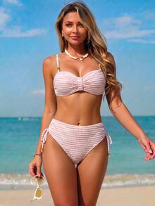 SHEIN Swim Women's New Special Fabric Metallic Bead Accent Swimwear Set - Baby Pink - View 2