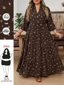 SHEIN CURVE+ Women's Plus Size Dress 22W, Autumn Long Dress - Brown - View 7
