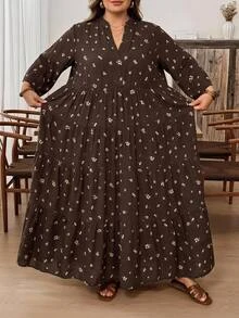 SHEIN CURVE+ Women's Plus Size Dress 22W, Autumn Long Dress - Brown - View 2