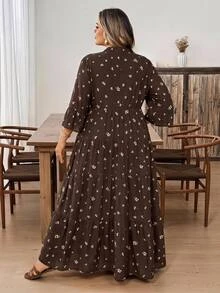 SHEIN CURVE+ Women's Plus Size Dress 22W, Autumn Long Dress - Brown - View 3