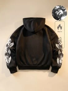 ROMWE MEN Street Life 男士字母與天使圖案休閒日常連帽衫 - 黑色 - 查看 2
