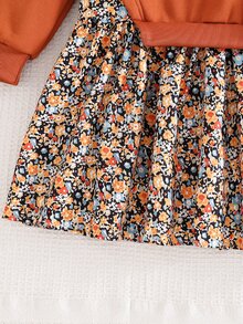 SHEIN Vintaside Kids 1件女童棕色拼接印花2合1衛衣洋裝，休閒日常秋季洋裝 - 棕色 - 查看 7