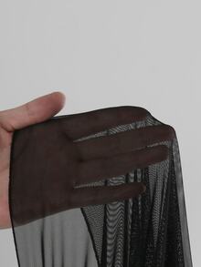 SHEIN Swim Summer Beach Women's Solid Color Sheer Mesh Tie Waist Kimono - Black - View 9