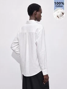 Maija Women's Solid Color Long Sleeve Single-Breasted Casual Pocket Shirt Office All White Autumn - White - View 6