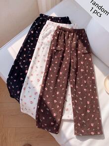 SHEIN Tween Girl Bowknot Long Sweatpants Tween Girl Home & Outing Daily Casual Elegant All Season - Khaki - View 2