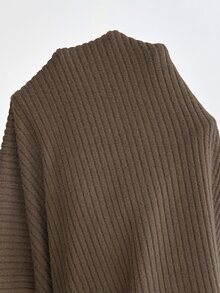 SHEIN Maternity Solid Color Overlap V-Neck Long Sleeve Fitted Elegant Dress - Brown - View 6