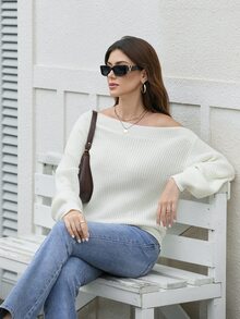 TaskSense Asymmetric Neck Chunky Knit Sweater Women Loose Slouchy Long Sleeve Autumn/Winter Top - Apricot - View 2