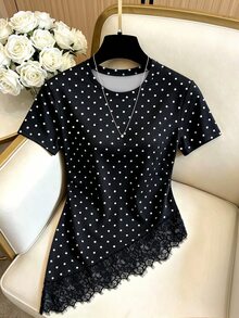 Resyla Women Outfits, Women Top,Trending Now, Fashion Tops,Elegant Women's T-Shirt,Elegant Women's T-Shirt,Lace Top - Multicolor - View 1