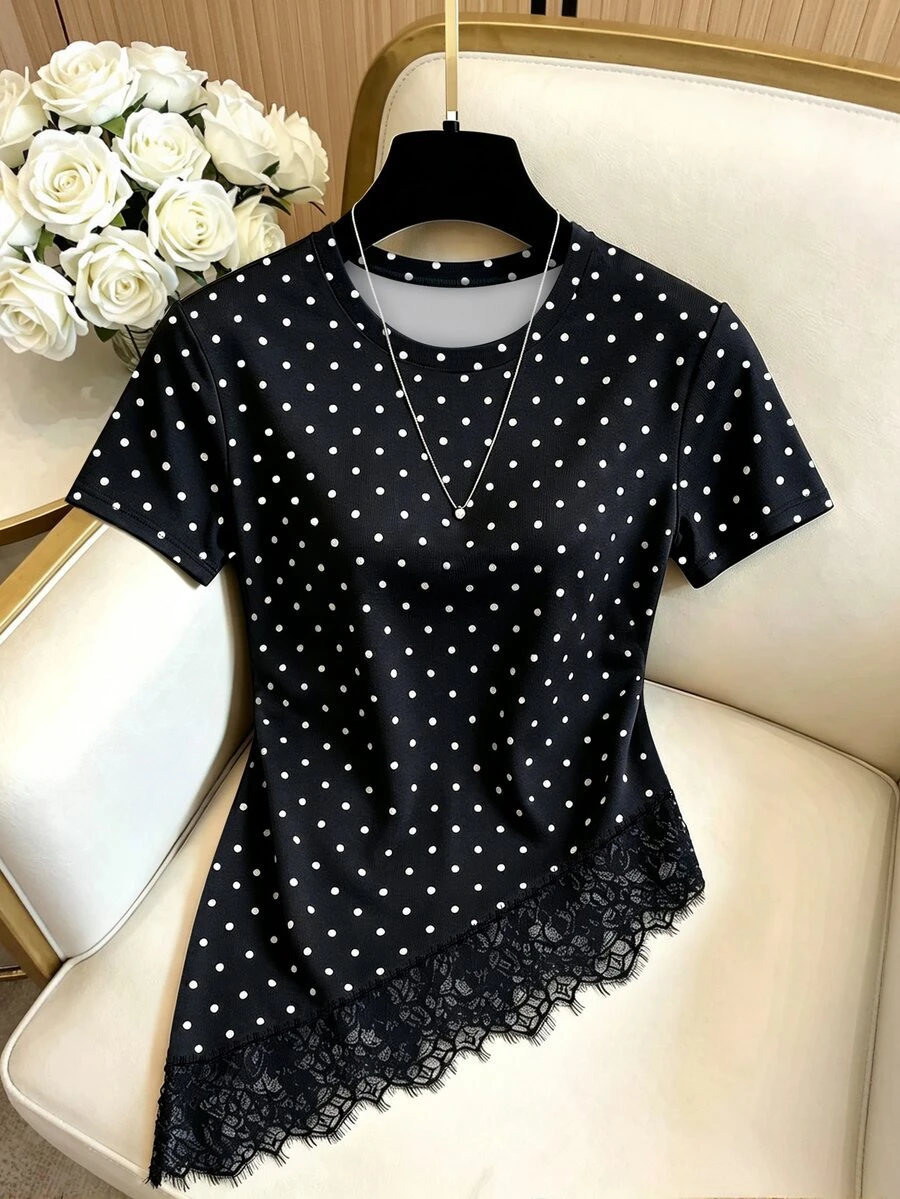 Resyla Women Outfits, Women Top,Trending Now, Fashion Tops,Elegant Women's T-Shirt,Elegant Women's T-Shirt,Lace Top - Multicolor - View 1