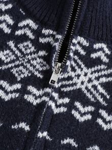 Manfinity Homme Men's Autumn/Winter Christmas Element Long Sleeve Turtleneck Knit Sweater Half-Open Chest Quarter Zip Pullover - Blue - View 8