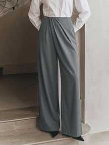 Anewsta Elegant Urban Loose Slimming Wide Leg Ruched Design Office Commute Home Casual Women's Long Pants - Grey - View 7