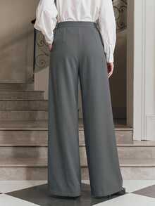 Anewsta Elegant Urban Loose Slimming Wide Leg Ruched Design Office Commute Home Casual Women's Long Pants - Grey - View 2