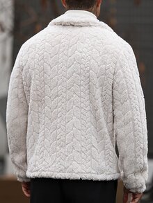 Manfinity CasualCool 男士純色拉鍊口袋毛絨長袖休閒夾克開襟衫 仿法蘭絨外套 冬季 - 杏色 - 查看 2