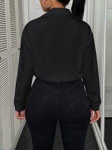 QUELARIE 女款休閒寬鬆開襟長袖連身褲 - 黑色 - 查看 2