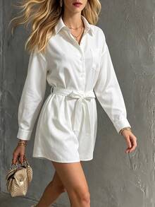 Breezaya Women's Fashion Casual Vacation Style Shirt Romper - White - View 10