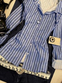 IslaSuriya 女款 2000s Y2K 條紋鈕扣襯衫，長袖領口休閒襯衫，復古，日常，休閒，適合通勤 - 彩色 - 查看 6