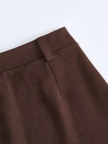 LUMIGAL Women's Faux Suede High Waist A-Line Mini Skirt With No Belt, Vintage Solid Color Slim Fit Short Ski - Brown - View 6