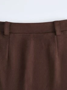 LUMIGAL Women's Faux Suede High Waist A-Line Mini Skirt With No Belt, Vintage Solid Color Slim Fit Short Ski - Brown - View 5