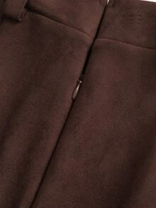 LUMIGAL Women's Faux Suede High Waist A-Line Mini Skirt With No Belt, Vintage Solid Color Slim Fit Short Ski - Brown - View 8