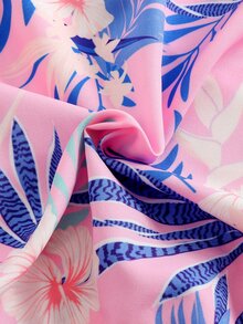 SHEIN Swim Women's Tropical Plant Printed Bikini Bottom Swimwear (Print Random) For Summer Beach Vacation - Pink - View 8