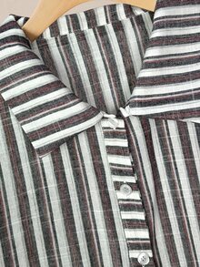 Lacomfia Women's Linen-Like Striped Loose Long Shirt And Wide Leg Pants Set, Casual Comfortable Versatile Plus Size Fall - Multicolor - View 5