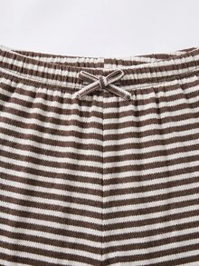 SHEIN Teen Girls Summer New Knit Striped Casual Loose Short Sleeve T-Shirt And Long Pants Set - Multicolor - View 2