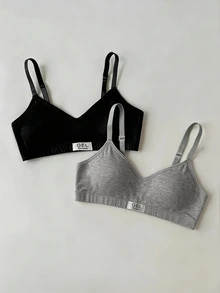 SHEIN Kids Tween Girl Casual Daily Versatile Comfortable Solid Color Bra Blind Box 6pcs Randomly Send 2pcs - Multicolor - View 2
