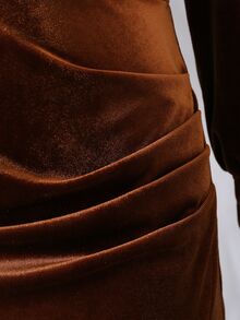 SHEIN Tween Girls Brown Long Sleeve Velvet Evening Gown Fall Dress Robe Soiree Robe Winter Fall Formal Wedding Guest Holiday Dress - Brown - View 4