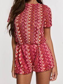Opulessa Women's All-Over Print Round Neck Short Sleeve Open Back Knot Design Casual Romper - Multicolor - View 7