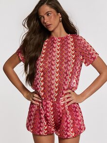 Opulessa Women's All-Over Print Round Neck Short Sleeve Open Back Knot Design Casual Romper - Multicolor - View 8