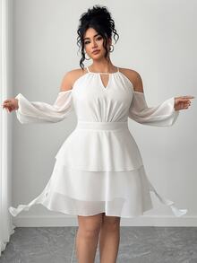 Elenzga Women's Off-Shoulder Solid Color Sweetheart Neck Lantern Sleeve Dress Fall - White - View 5