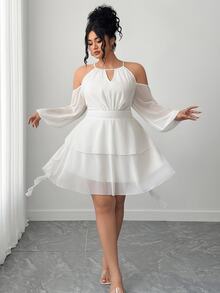 Elenzga Women's Off-Shoulder Solid Color Sweetheart Neck Lantern Sleeve Dress Fall - White - View 8