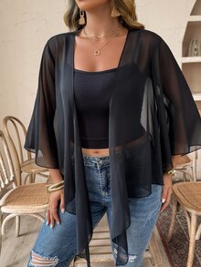 Weeklong Plus Size Women's Casual Solid Color Bell Sleeve Thin Jacket Winter Fall Autumn - Black - View 6