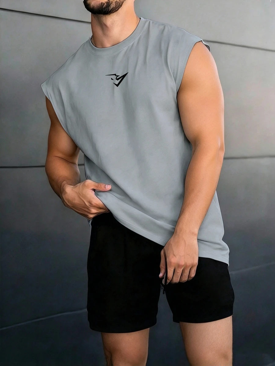 Gym Rark Camiseta de tirantes deportiva casual con estampado gráfico y cuello redondo para hombre, verano, gimnasio - Gris Claro - Ver 1
