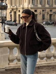 Siren Gaze Women's Solid Color Long Sleeve Zip-Up Casual Minimalist Jacket Everyday Dark Brown Fall Office - Chocolate Brown - View 4